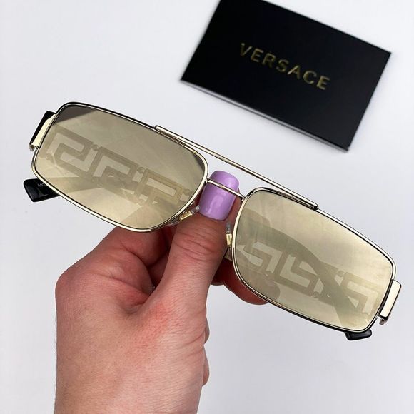 Versace Sunglasses VE2257 10025A Gold Light Brown Mirror Metal Pilot Unisex main image 6